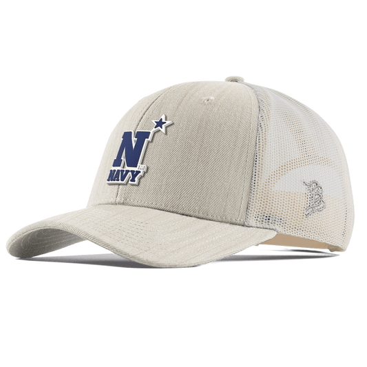 United States Naval Academy "Naval Academy Team Logo Navy" Curved Trucker Beige Heather