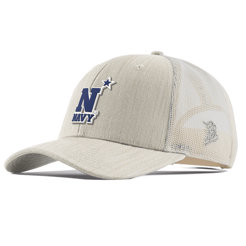 United States Naval Academy "Naval Academy Team Logo Navy" Curved Trucker Beige Heather