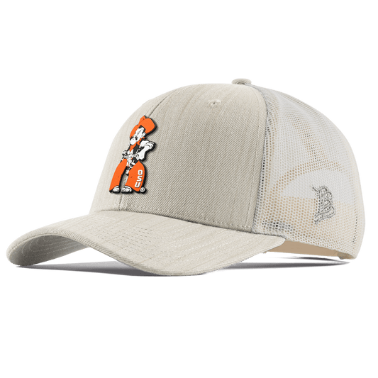 Oklahoma State University "Pistol Pete Quickdraw" Curved Trucker Beige Heather 