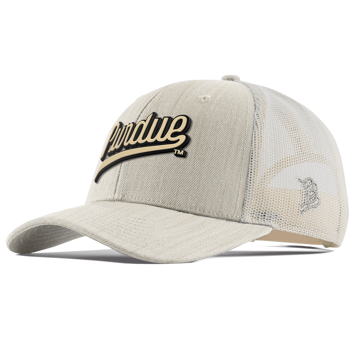 Purdue University "Purdue Script Gold" Curved Trucker Beige Heather