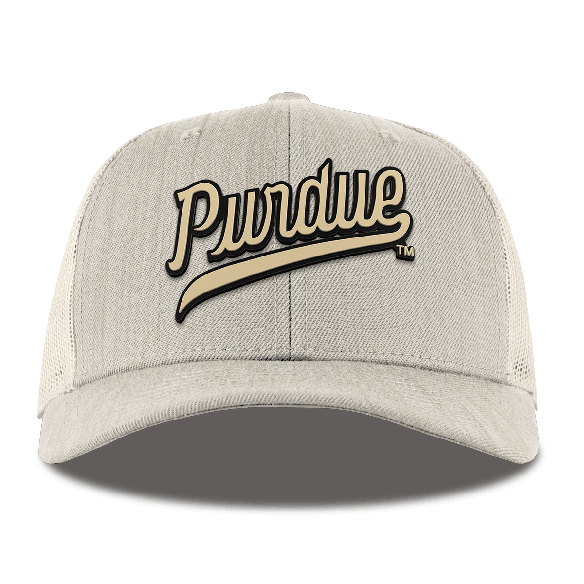 Purdue University "Purdue Script Gold" Curved Trucker Beige Heather