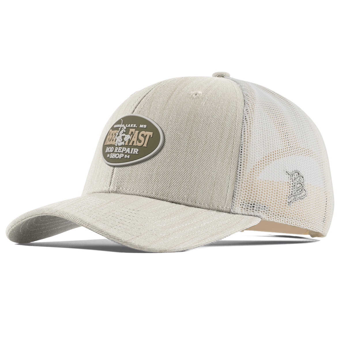 Reel Fast Rod Repair Curved Trucker Back Beige Heather 