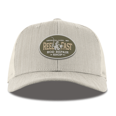 Reel Fast Rod Repair Curved Trucker Back Beige Heather 