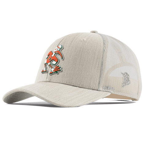 University of Miami "Sebastian the Ibis" Curved  Trucker Beige Heather