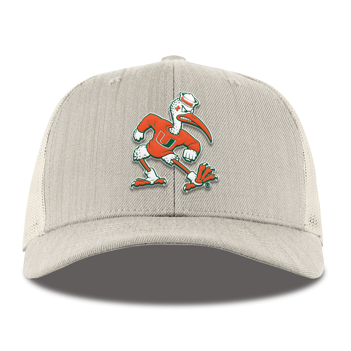 University of Miami "Sebastian the Ibis" Curved  Trucker Beige Heather