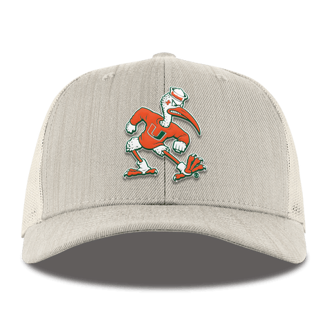 University of Miami "Sebastian the Ibis" Curved  Trucker Beige Heather