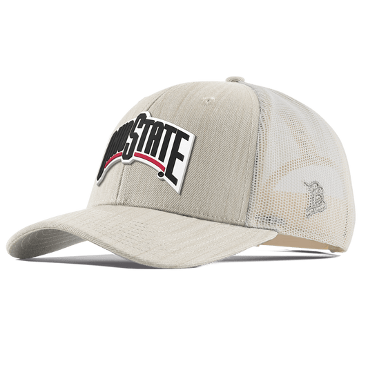 Ohio State University "Vintage Ohio State Block" Curved Trucker Beige Heather