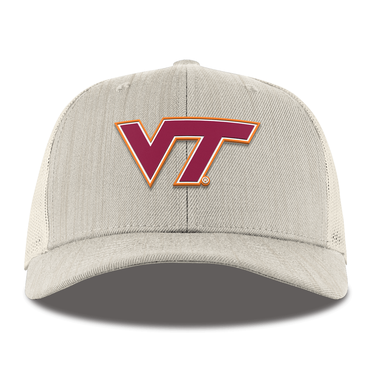 Virginia Tech University "Virginia Tech Team Logo" Curved Trucker Beige Heather