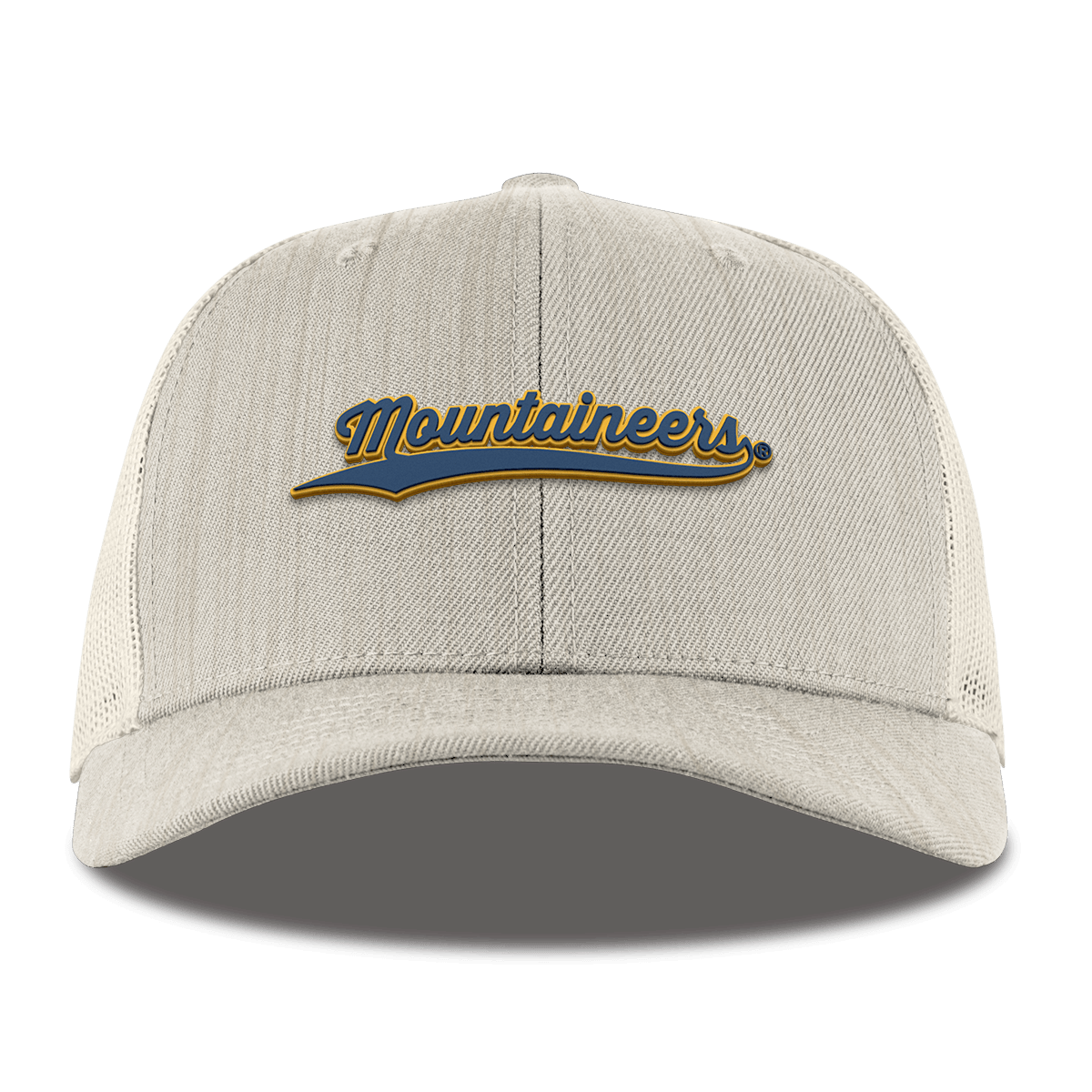 West Virginia University "West Virginia Mountaineers Script" Curved Trucker Beige Heather 