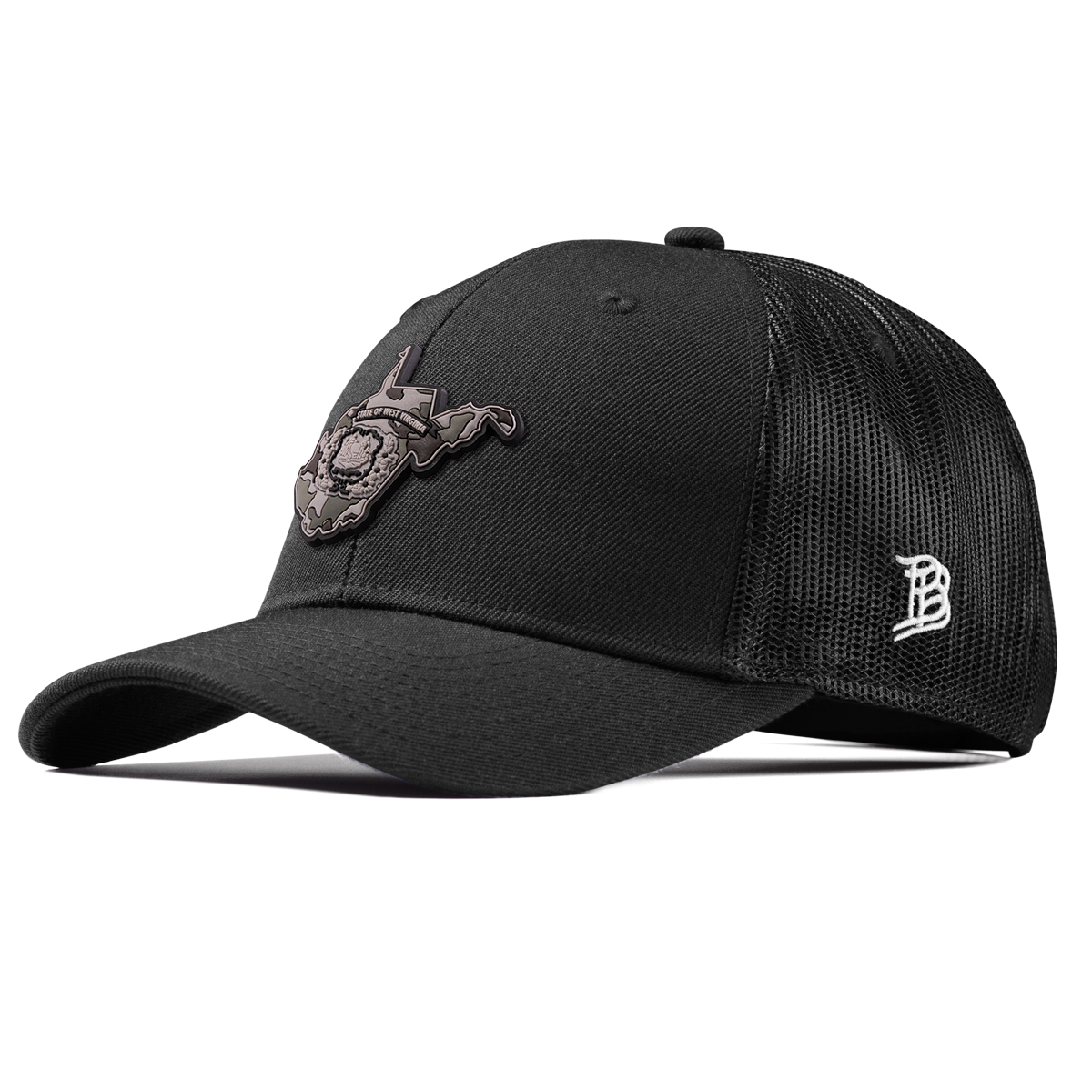 West Virginia Camo Curved Trucker Black