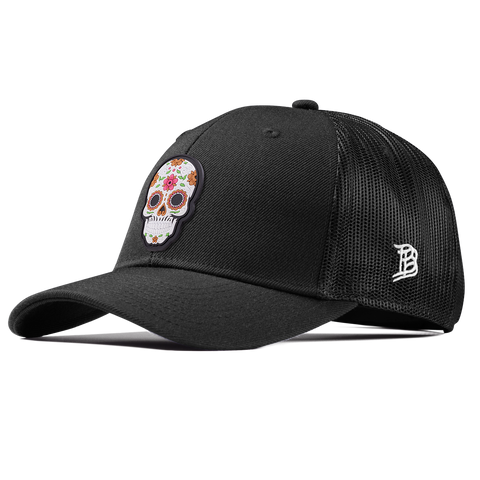 Flower Skull PVC Curved Trucker Black