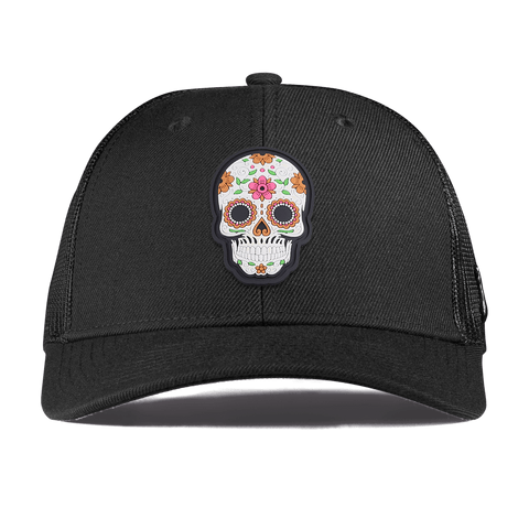 Flower Skull PVC Curved Trucker Black