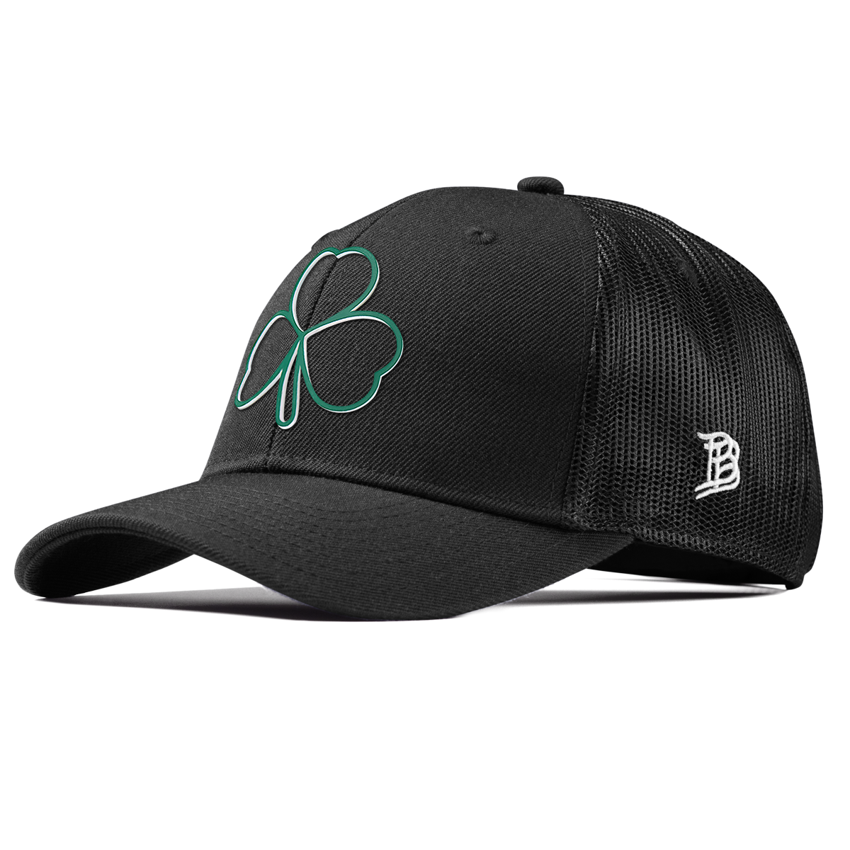 Stacked Shamrock Curved Trucker Black