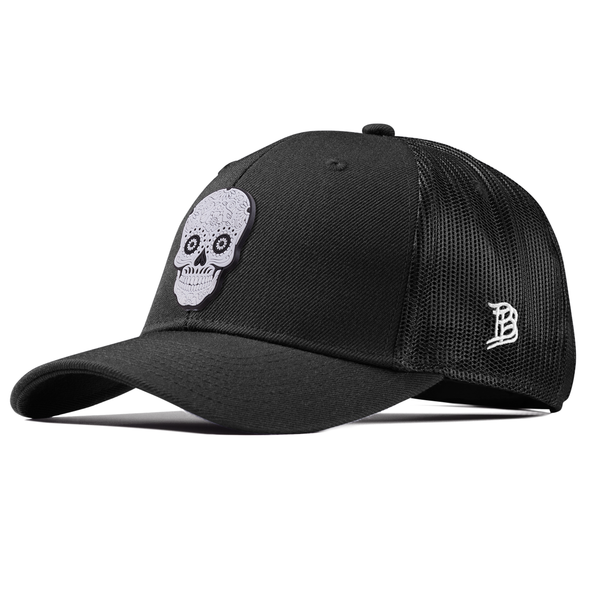 Sugar Skull PVC Curved Trucker Black