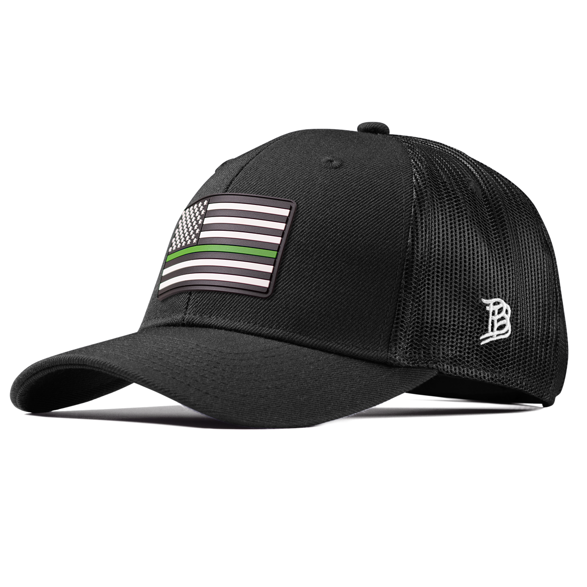 Thin Green Line PVC Curved Trucker Black