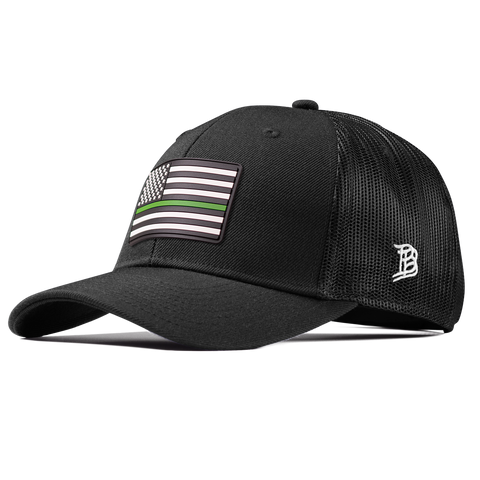 Thin Green Line PVC Curved Trucker Black