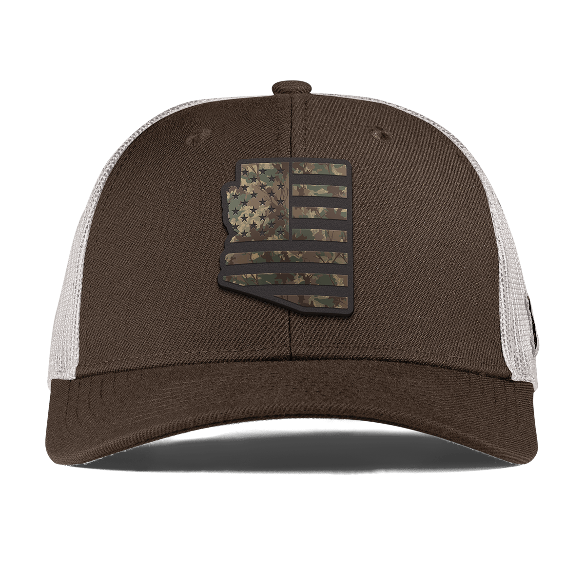 Arizona Timber Camo Patriot Curved Trucker Brown Back