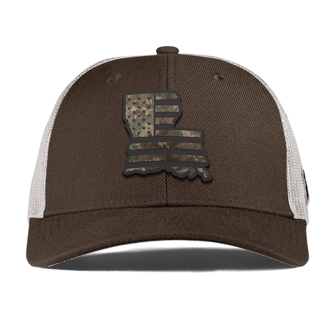 Louisiana Timber Camo Patriot Curved Trucker Brown