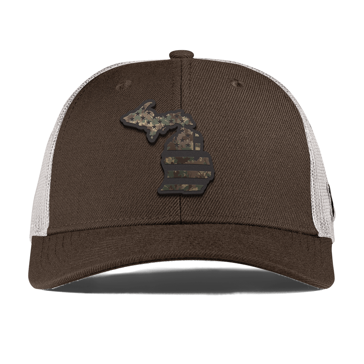 Michigan Timber Camo Patriot Curved Trucker Brown