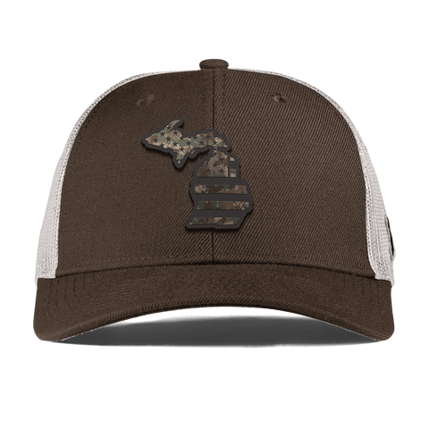 Michigan Timber Camo Patriot Curved Trucker Brown