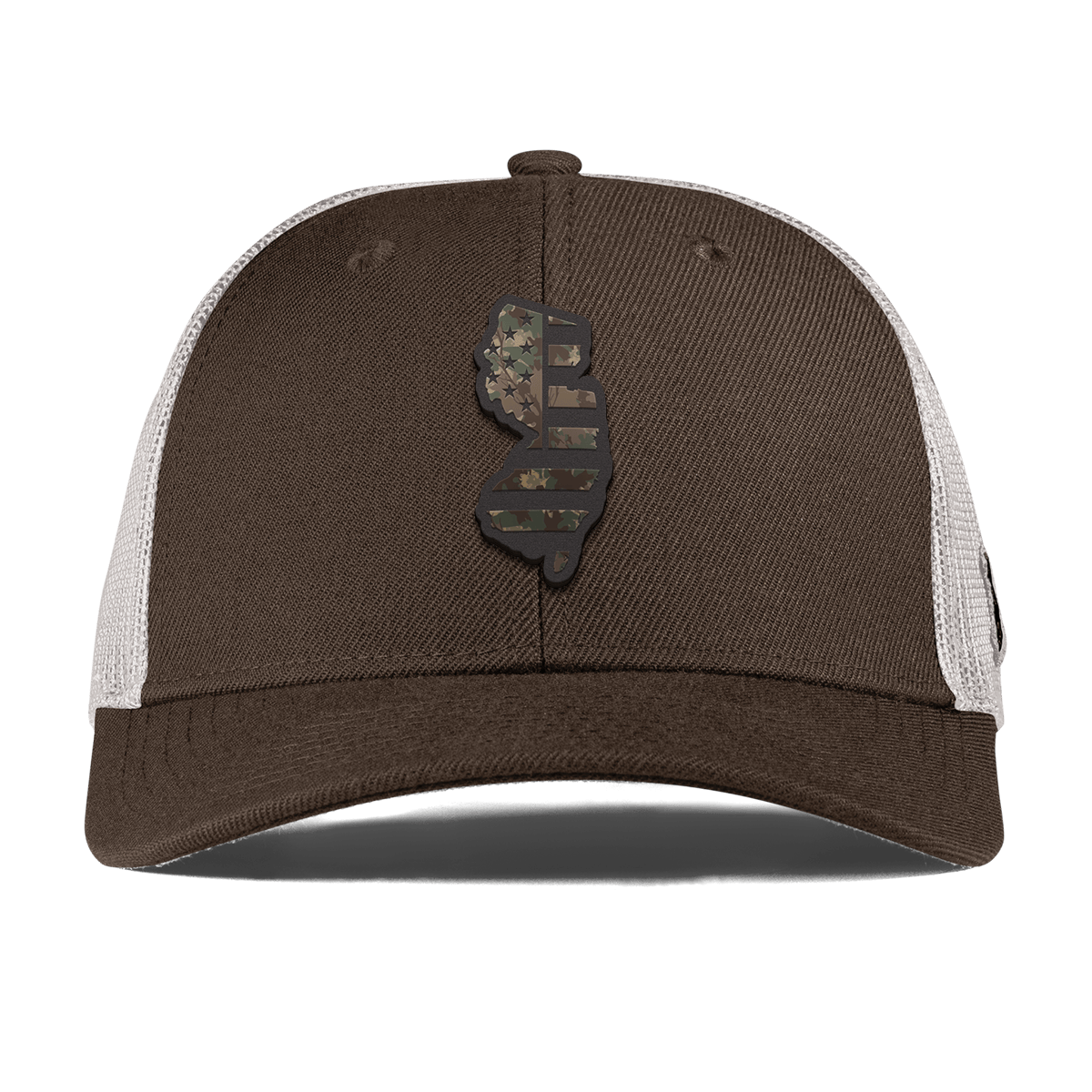 New Jersey Timber Camo Patriot Curved Trucker Brown