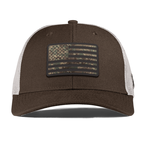 Old Glory Timber Camo Patriot Curved Trucker Brown