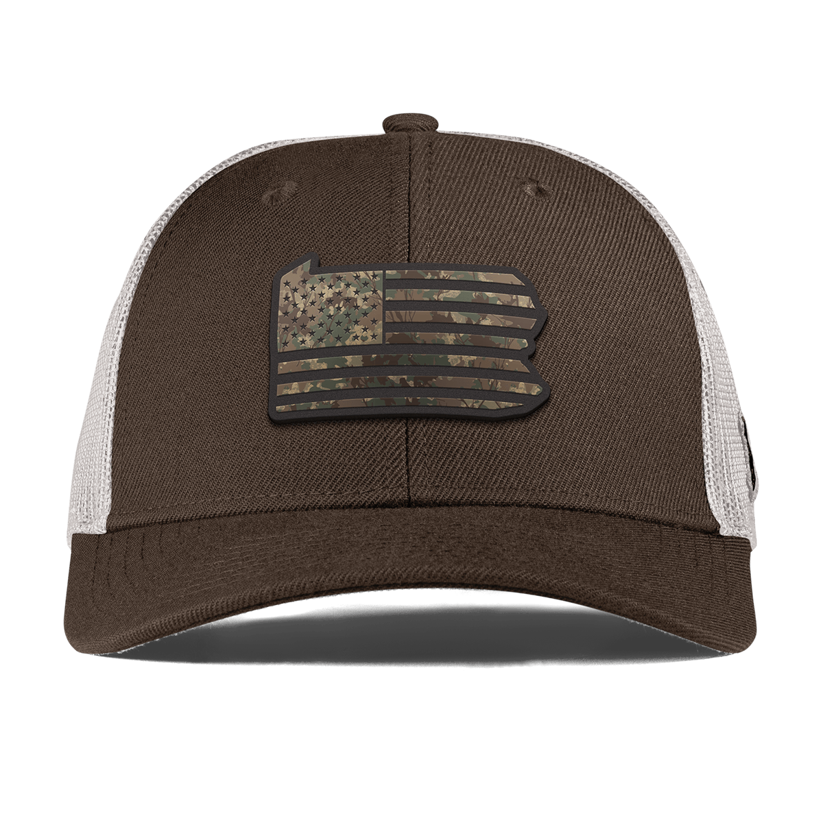 Pennsylvania Timber Camo Patriot Curved Trucker Brown