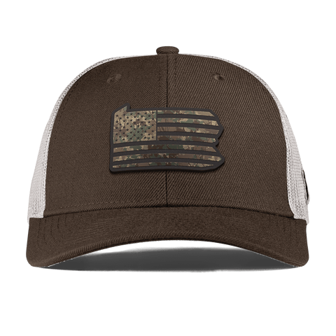 Pennsylvania Timber Camo Patriot Curved Trucker Brown