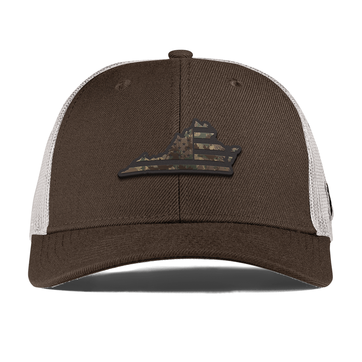Virginia Timber Camo Patriot Curved Trucker Brown
