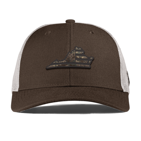Virginia Timber Camo Patriot Curved Trucker Brown