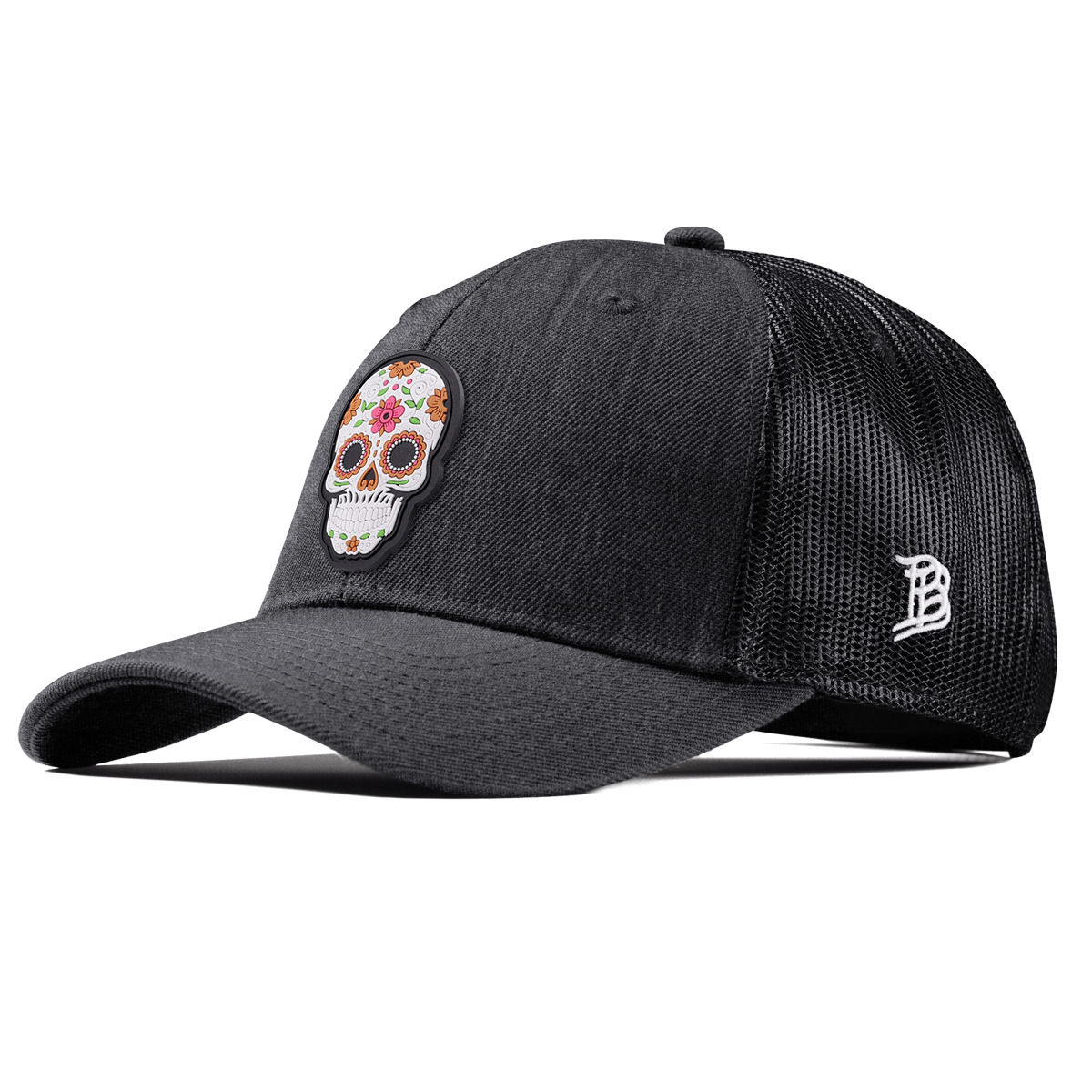 Flower Skull PVC Curved Trucker Charcoal