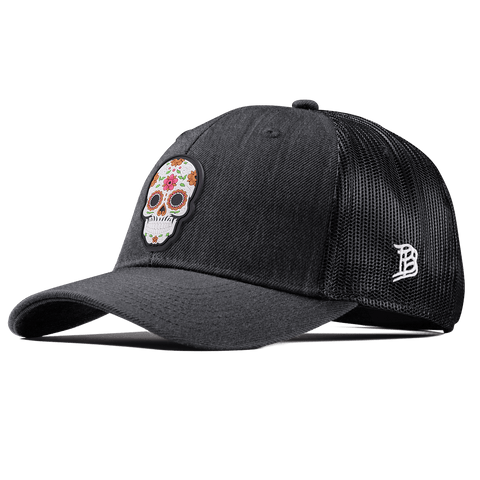 Flower Skull PVC Curved Trucker Charcoal