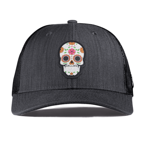 Flower Skull PVC Curved Trucker CHarcoal