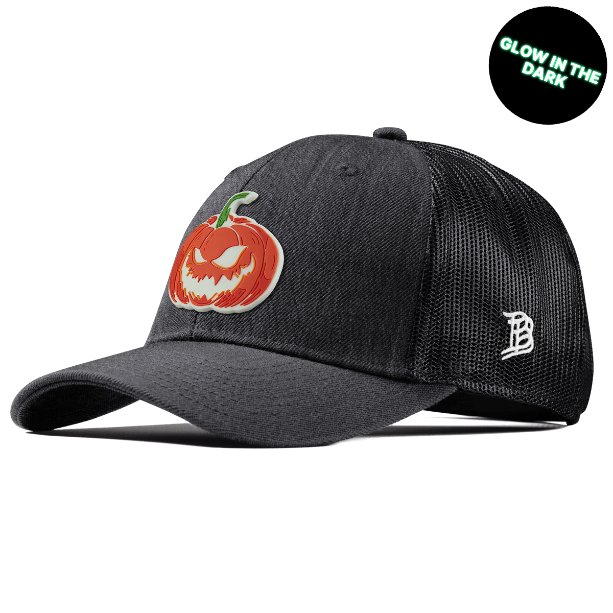 Jack-O-Lantern Glow Curved Trucker Charocal