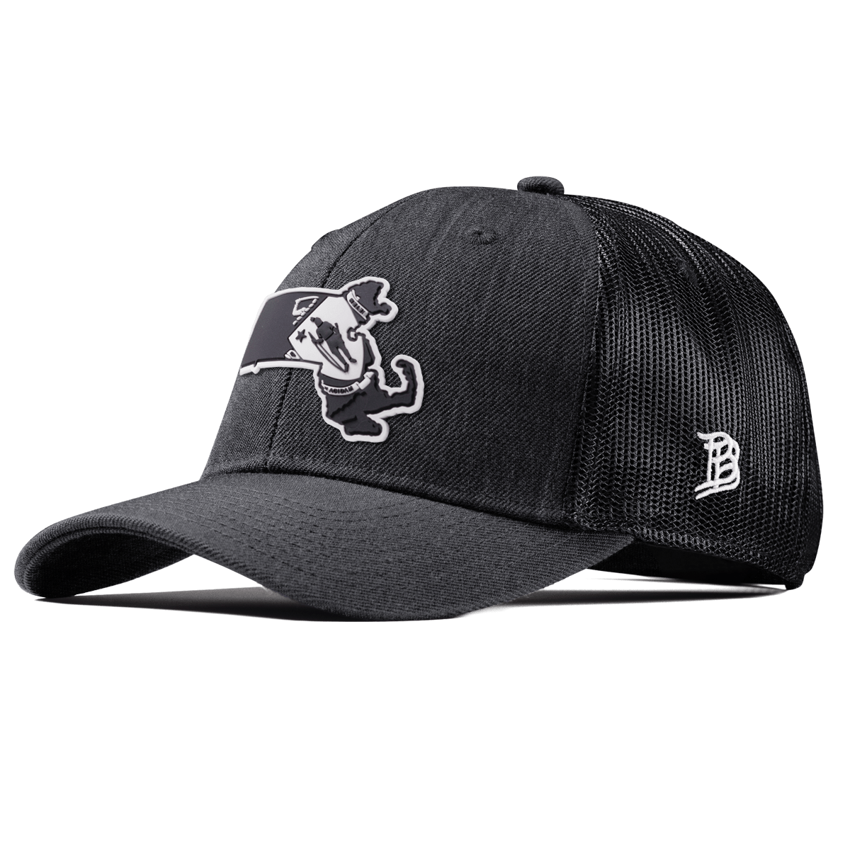 Massachusetts Vintage Curved Trucker  Charcoal