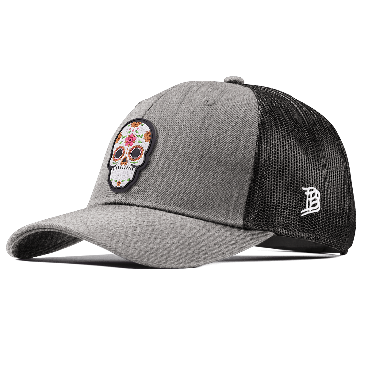 Flower Skull PVC Curved Trucker Heather Gray