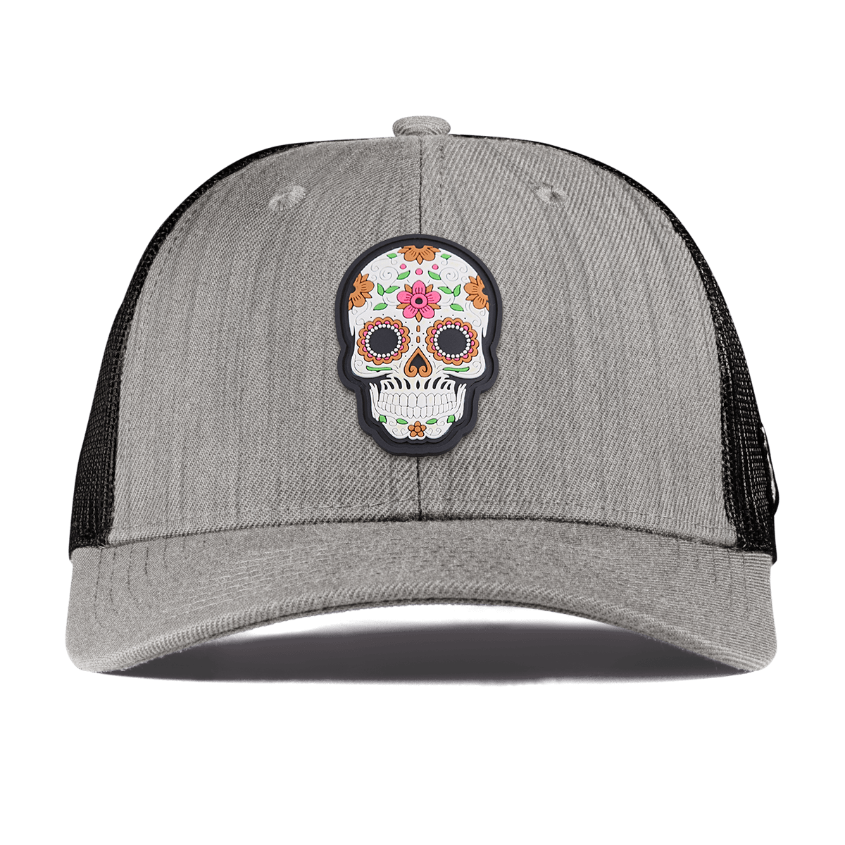 Flower Skull PVC Curved Trucker Heather Gray
