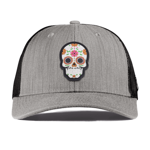 Flower Skull PVC Curved Trucker Heather Gray