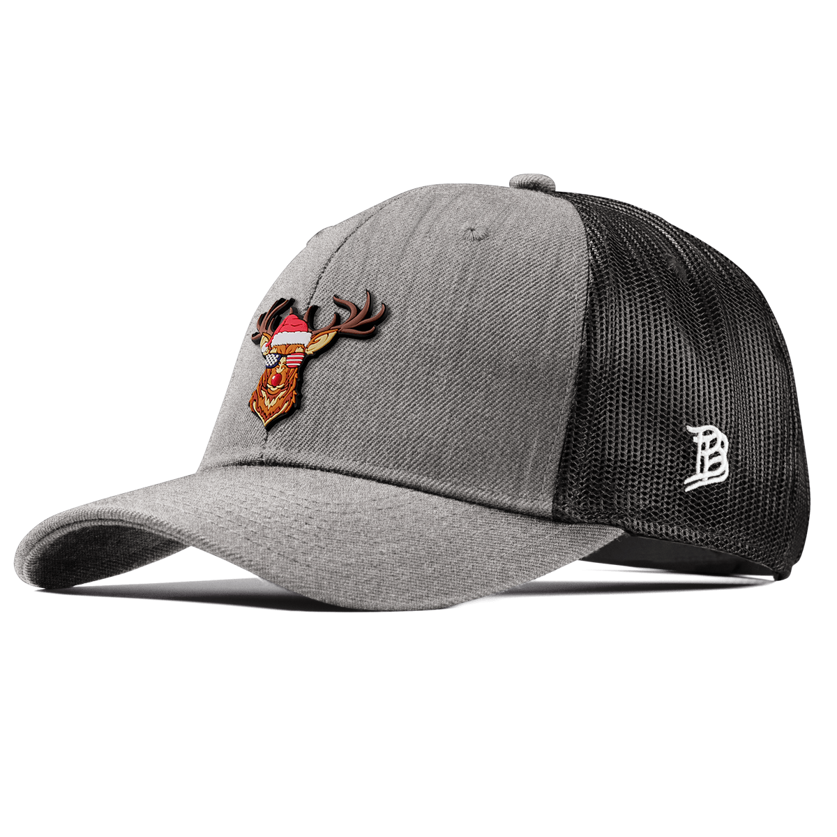 Party Reindeer Curved Trucker Heather Gray