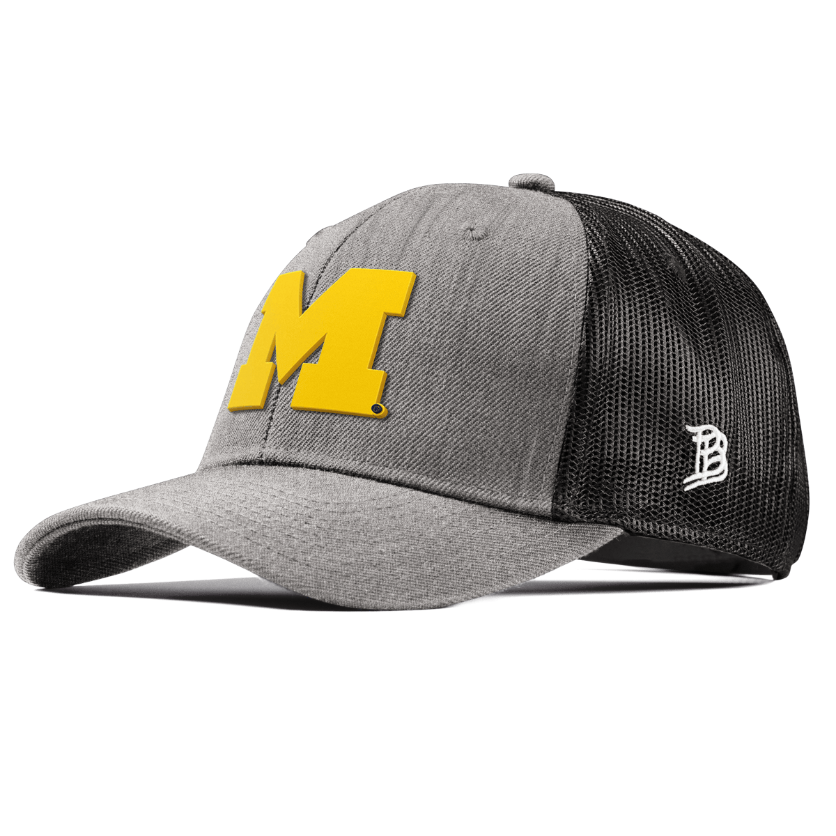 University of Michigan "Michigan Gold Block" Curved Trucker Heather Gray