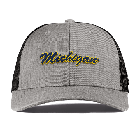 University of Michigan "Michigan Script" Curved Trucker Heather Gray