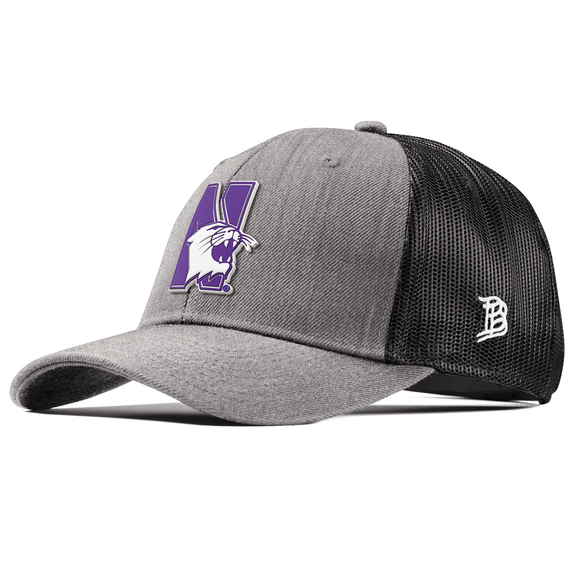 Northwestern University "Northwestern Block Logo" Curved Trucker Heather Gray