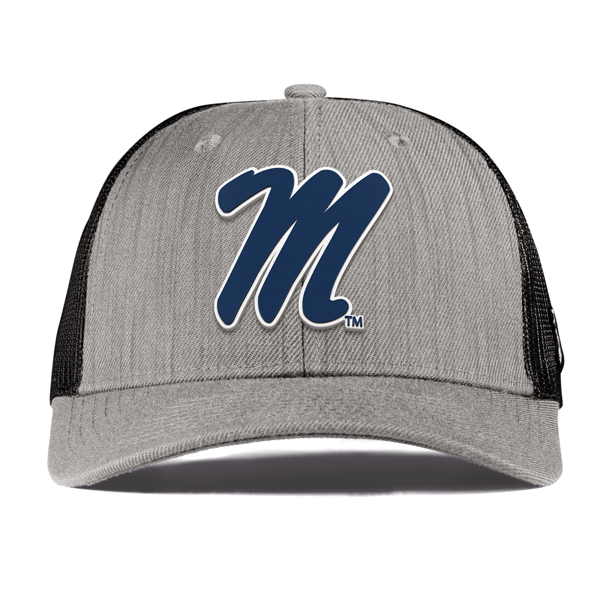 University of Mississippi "Ole Miss Block M Navy" Curved Trucker Heather Gray