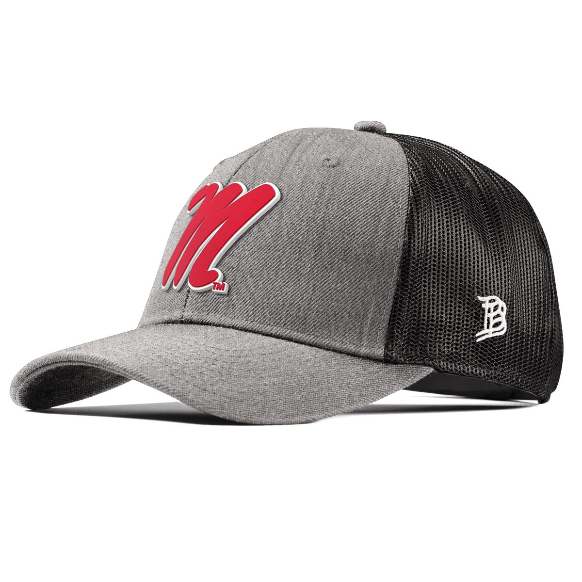 University of Mississippi "Ole Miss Block M Red" Curved Trucker Heather Gray