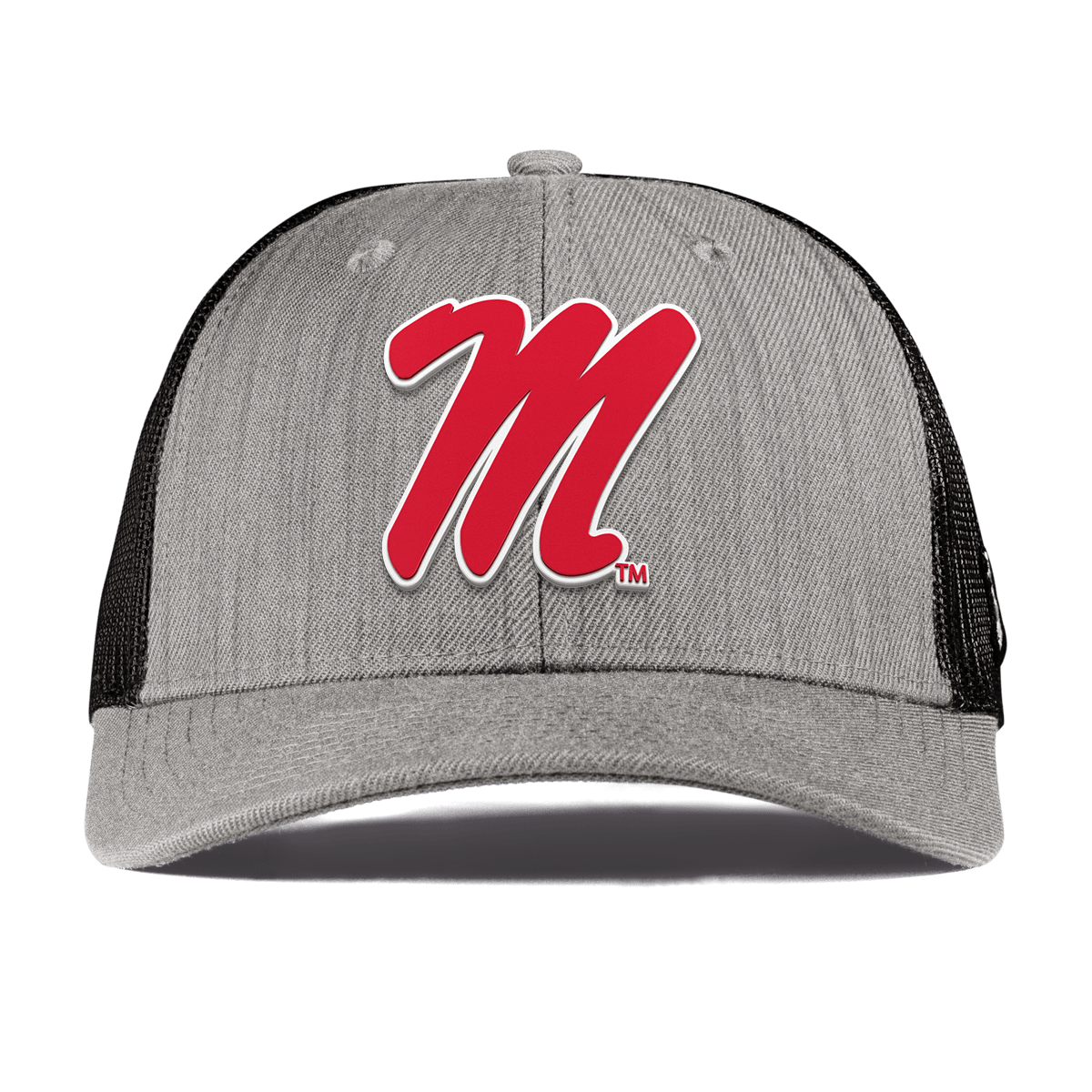 University of Mississippi "Ole Miss Block M Red" Curved Trucker Heather Gray
