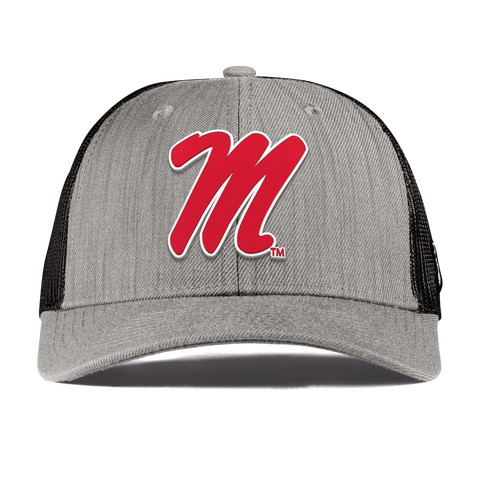 University of Mississippi "Ole Miss Block M Red" Curved Trucker Heather Gray