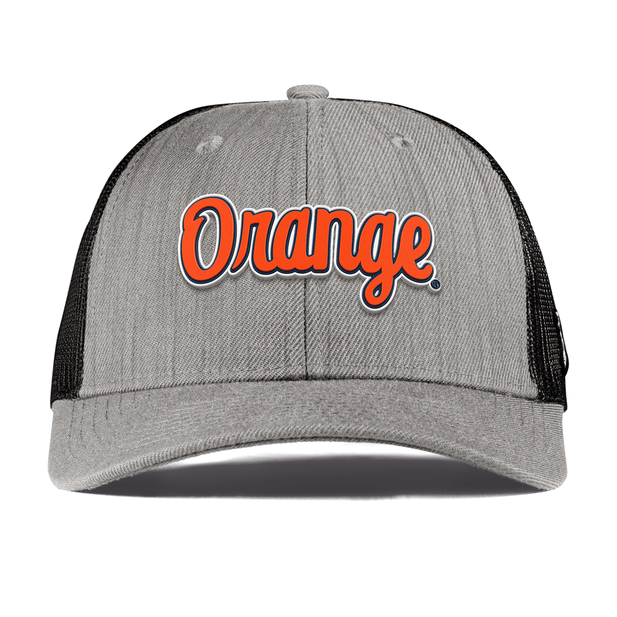 Syracuse University "Orange Throwback Script" Curved Trucker Heather Gray