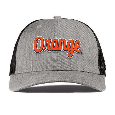 Syracuse University "Orange Throwback Script" Curved Trucker Heather Gray