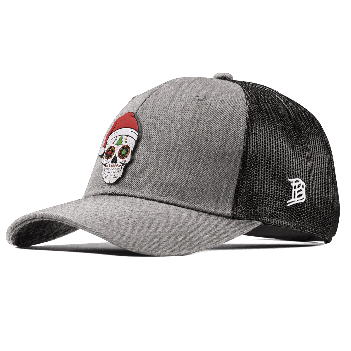 Santa Skull PVC Curved Trucker Heather Gray