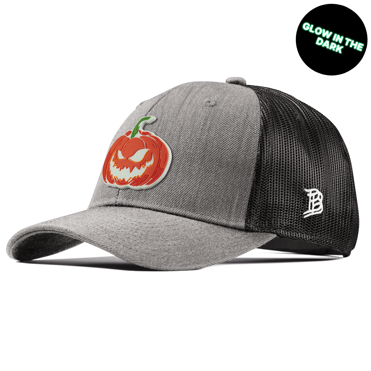 Jack-O-Lantern Glow Curved Trucker Heather Gray